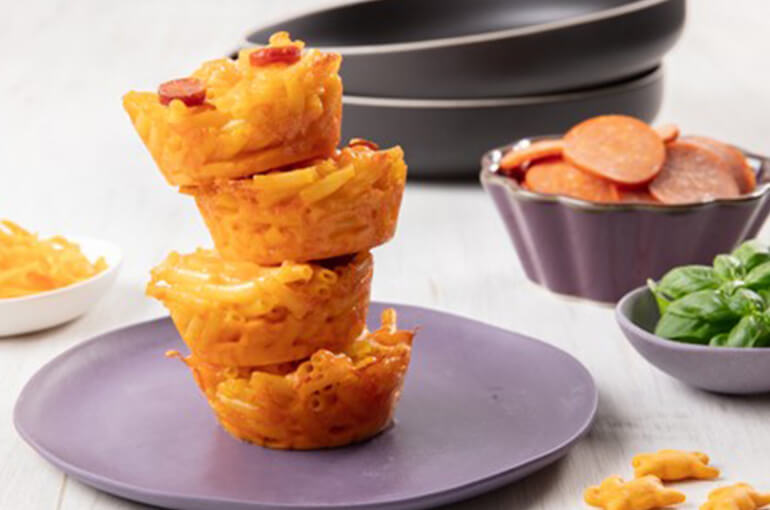 Stack of Annie’s Pizza Cups on a plate