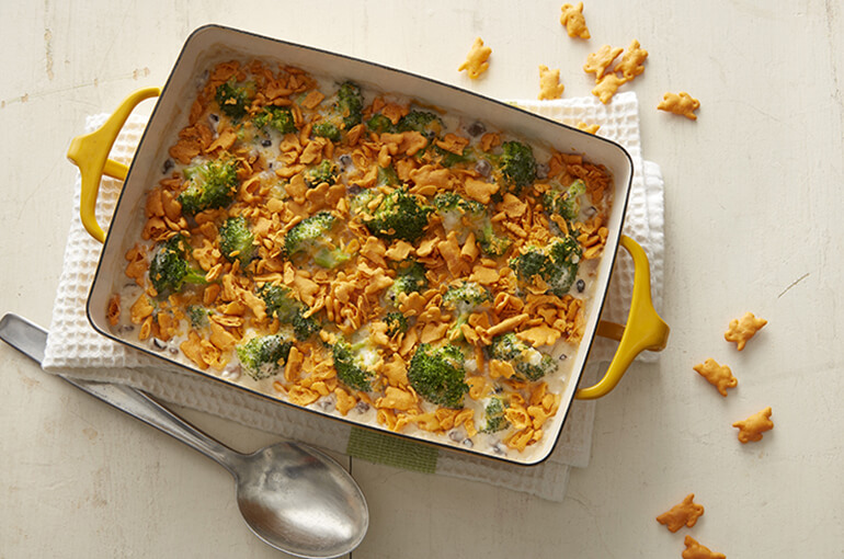 Cheesy Broccoli Casserole in a casserole dish